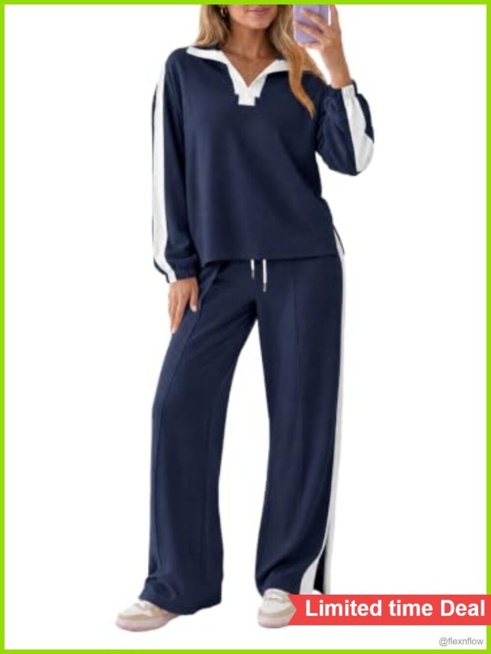 Women 2 Piece Lounge Set Color Block Sweatshirt Wide Leg Pants